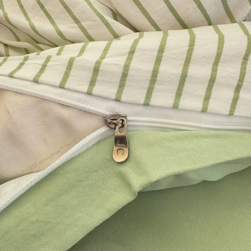 100% Pure Cotton Home Textile Striped Bedding Set Simple Soft Duvet Cover Sheet Pillowcase Ins Style Bed Linens Queen King Size 2025