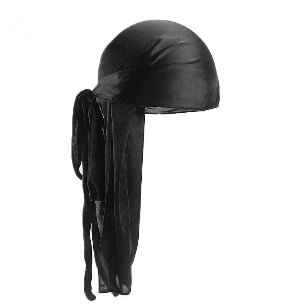 Silky Long Tail Durag, Pirate Hat Headwrap Bandana, Fashion Hair Cap Hijab for Men & Women