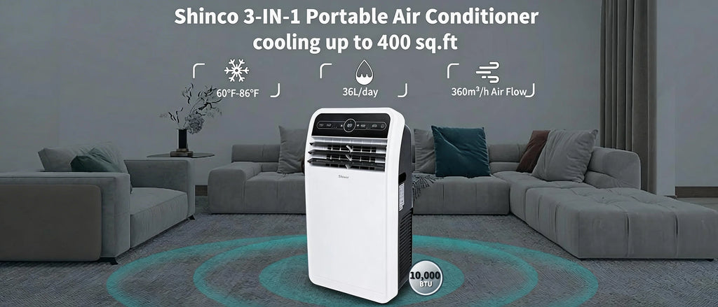 AC Shinco 10,000 BTU Portable Air Conditioner, Portable AC Unit with Built-in Cool, Wi-Fi Enabled for Room up to 400 sq.