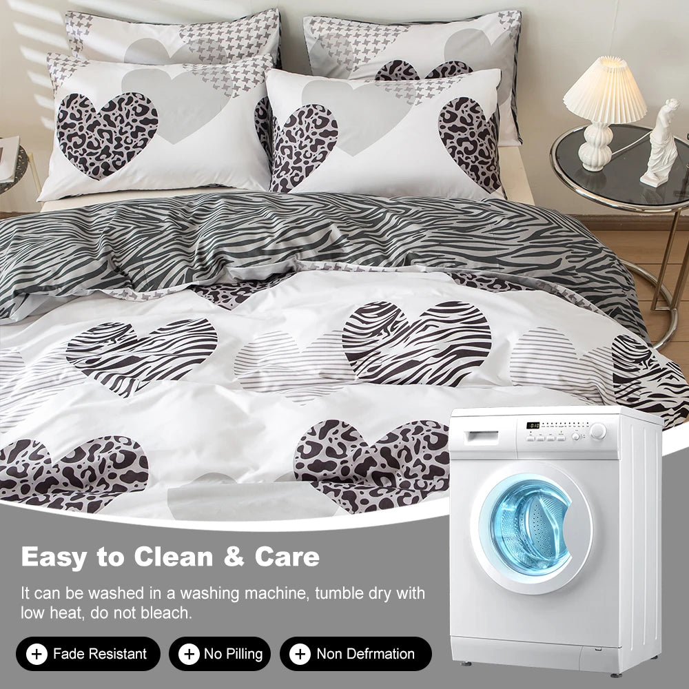 Leopard print heart-shaped duvet cover 3pcs   set, soft and breathable, modern for bedroom decoration, queen/king size bed