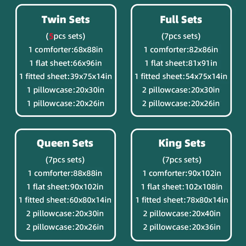 Twin Full Queen King 5pcs/7pcs Bedding Sets Home Decor Comforter Flat Sheet Fitted Sheet Pillowcases Sleeping Sets