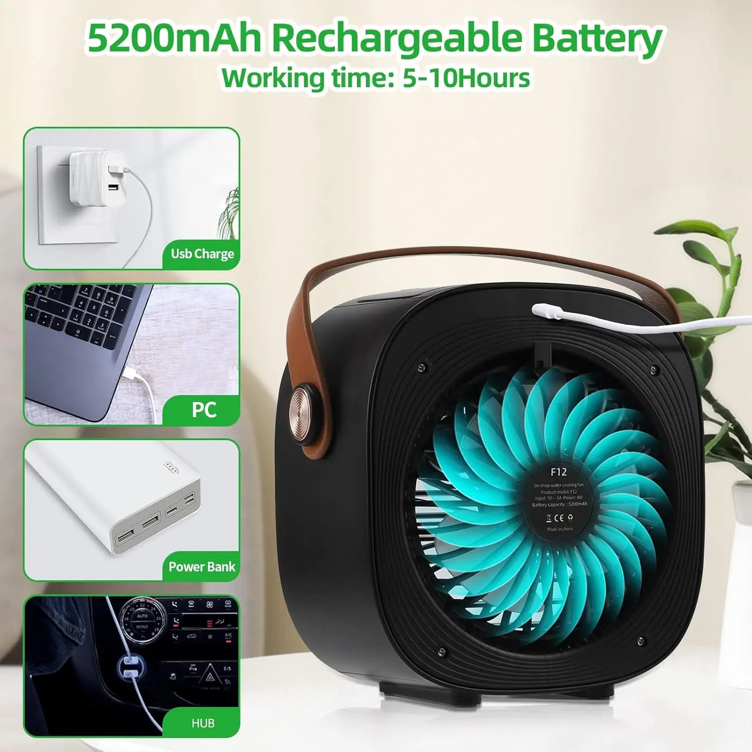 Mini Portable Air Conditioners Rechargeable,   Personal Air Cooler with 3 Speeds, Small Desk Air Conditioner