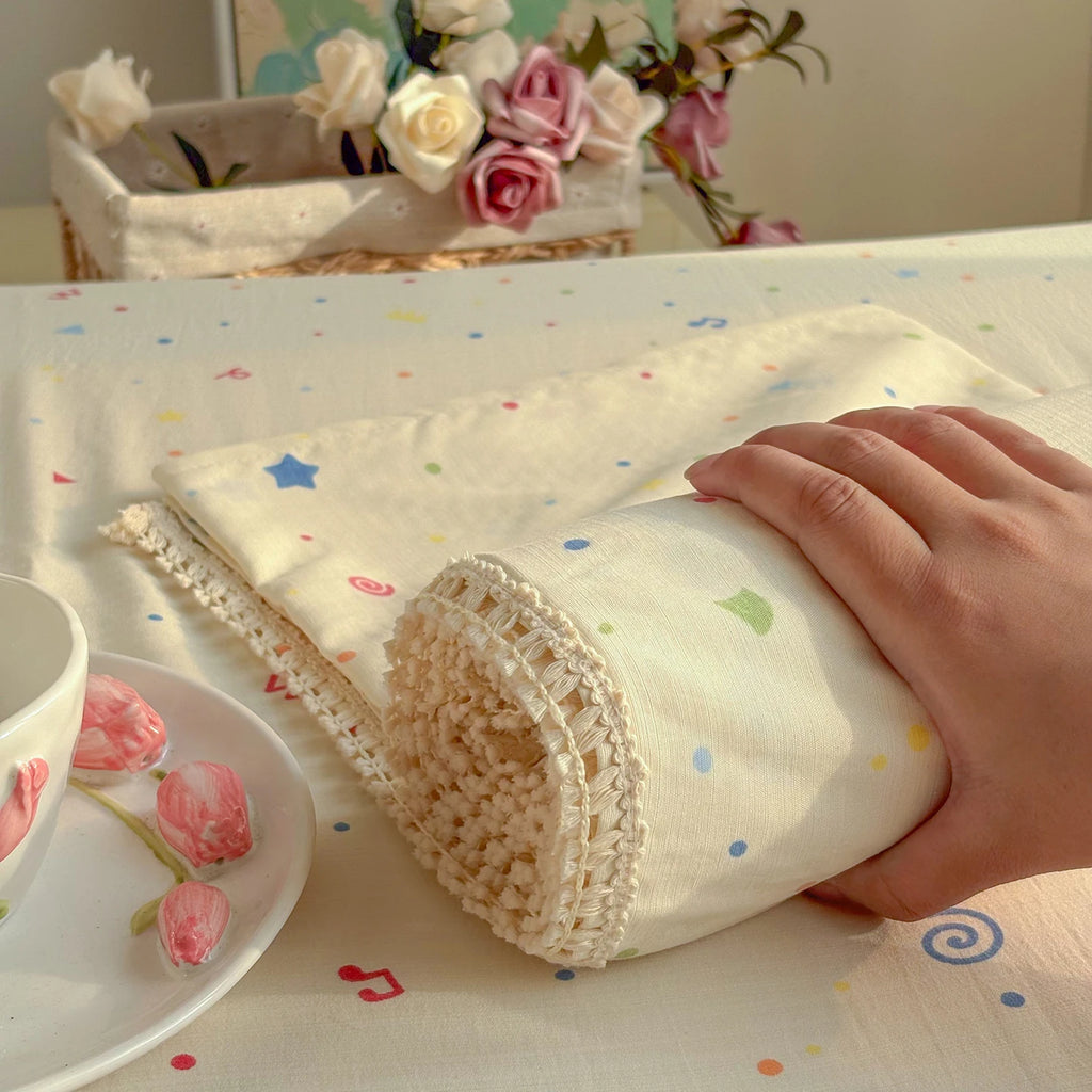Spring & Summer  Floral Print Double Gauze Bed Sheet with Fringe Lace Trim