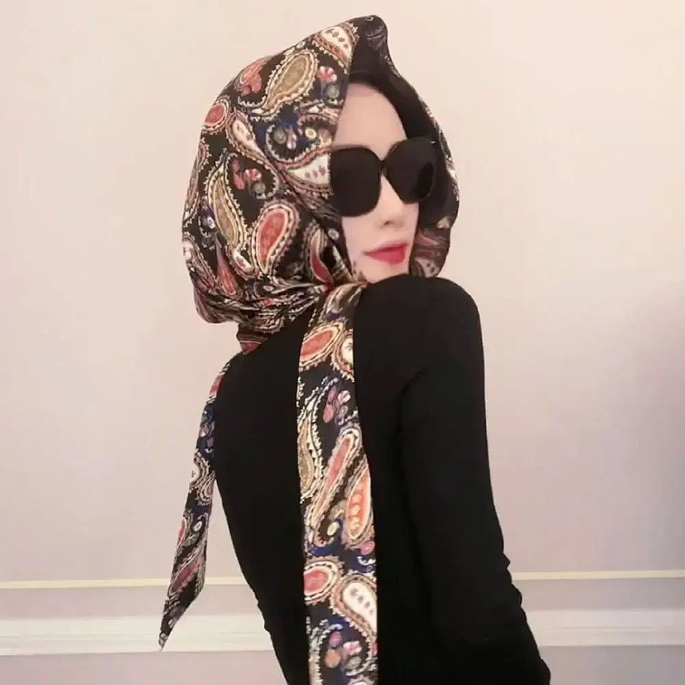 Scarf Style Women Simulation Silk Sunscreen Muslim Turban Hijab Cap Baotou Hat Headscarf
