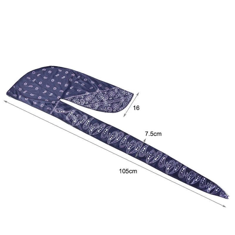 Premium Men Satin Paisley Printed Durag Turban Bandanas Headwear Silky DuRag Doo Rag Long Tail Pirate Hat Wave Caps Hair Accessories