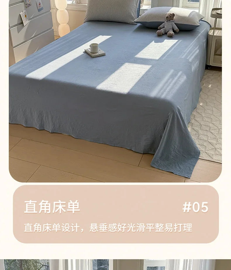 100% Pure Cotton Home Textile Striped Bedding Set Simple Soft Duvet Cover Sheet Pillowcase Ins Style Bed Linens Queen King Size 2025
