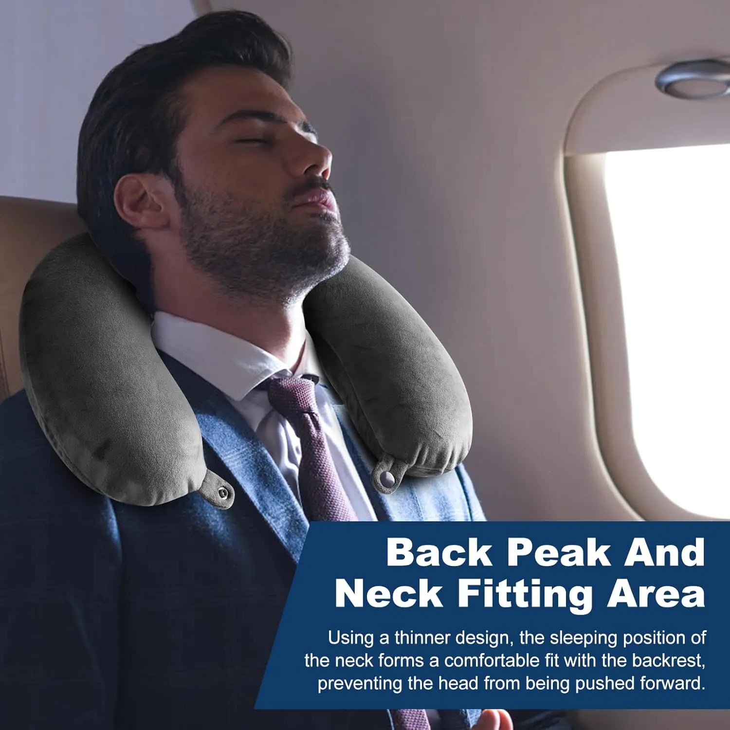 U Shape 100% Pure Memory Foam Travel Pillow with Ergonomic Raised Lobe Design for Neck Support, Portable for Plane, Train, Car, Grey