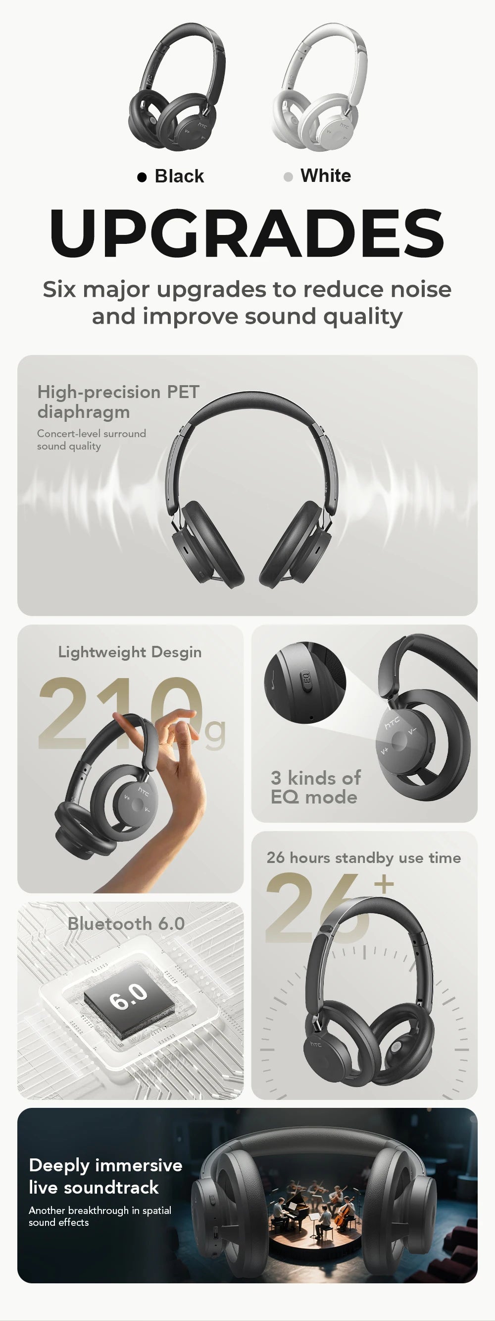 Open-Ear Headphones Foldable Punchy Bass HTC HP06 Bluetooth V6.0 Wireless  Headset for PC Laptop phone TV lightweight Hollow Airy