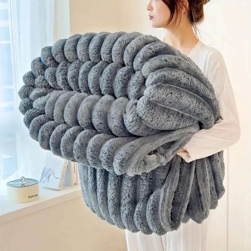 Striped Flannel Fleece Blanket Ultra-Soft, Light weight  Fur Rabbit Blanket 3Lbs , BEST PRICE IN US