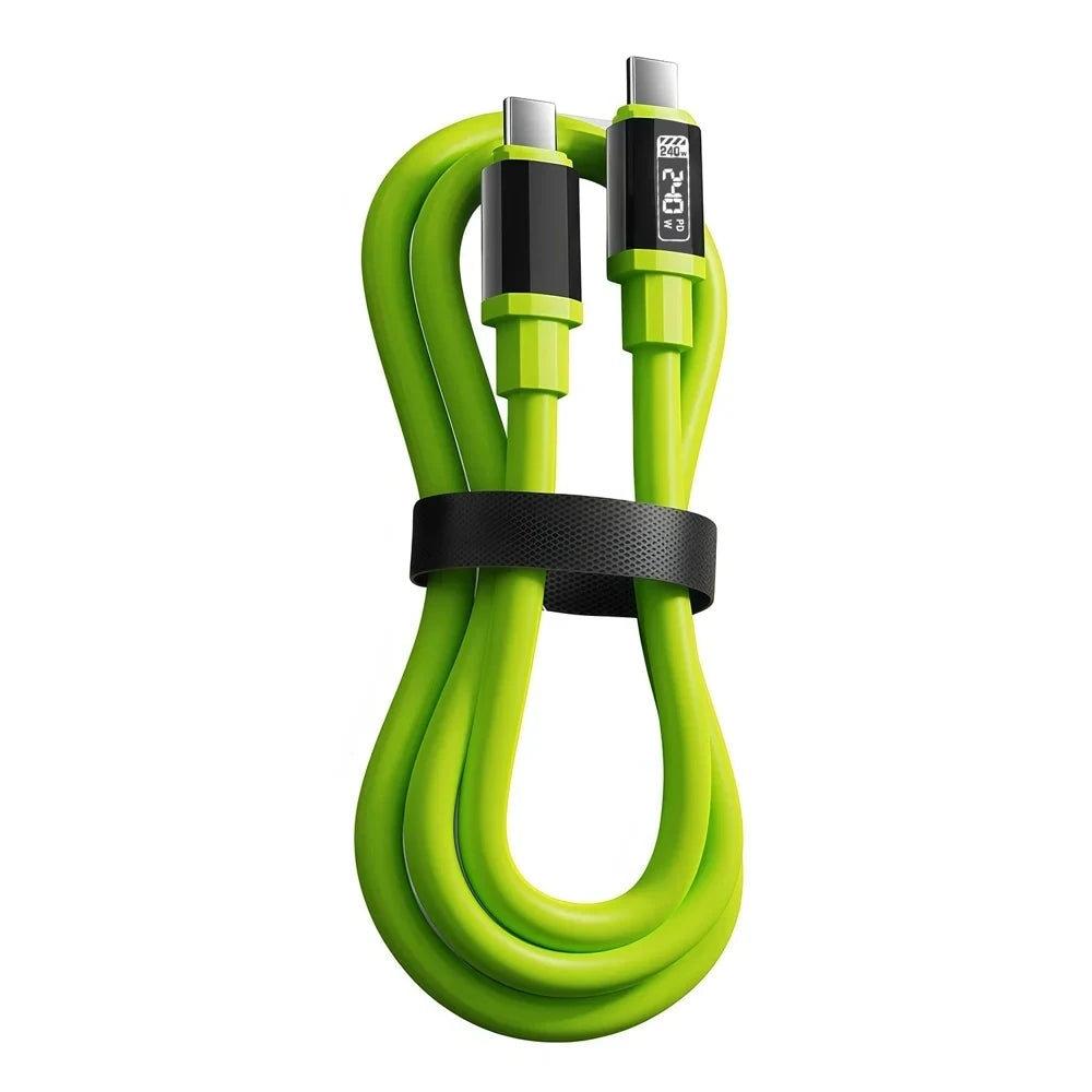 Super Cable Type C. 240W Max Fast Charging Type-C to Type-C Data Cable LED Power Display High-Speed PD Charge & Sync Wire Durable Braided Cord