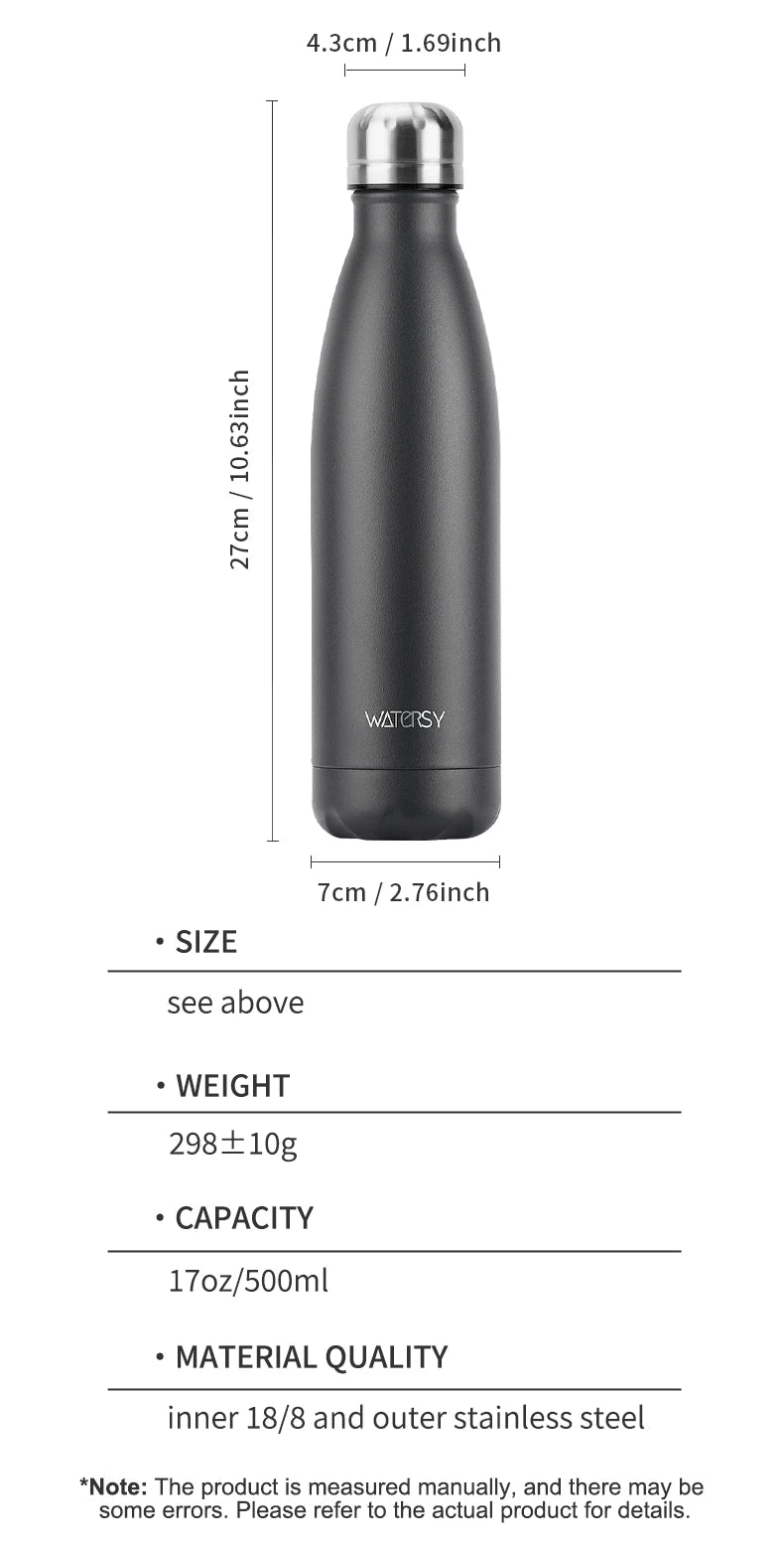 Stainless Steel Water Bottle 500ml Insulated Vacuum Flask Double Wall Thermal Cup Keep Cold Hot Sports Kettle