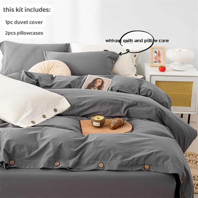 Hight Quality 3pcs  100% cotton bedding set Double Duvet Cover Set 220x240 Solid Twist Cotton King Size Bedding Set Quilt Cover Set