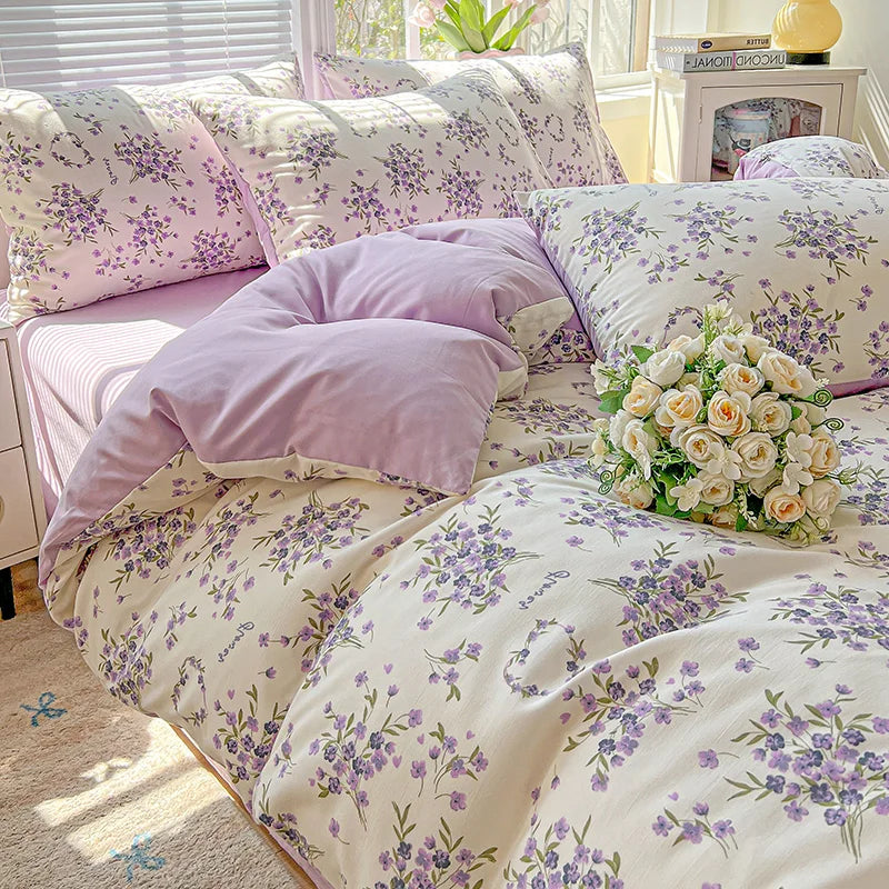 Fluffy 1pc Purple Lavender Printed Duvet Cover Single/Queen/King Size Quilt Cover for Double Bed Flower housse de couette220x240cm