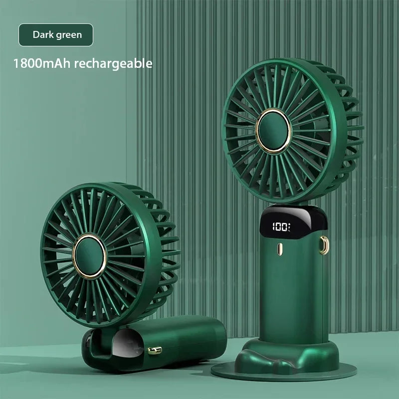 Super Handy Mini Fan Foldable Neck Hanging Fans 5 Speed USB Rechargeable Fan with Phone Stand and Display Screen 1800mAh
