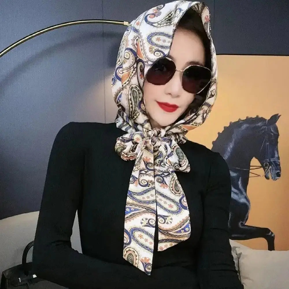 Scarf Style Women Simulation Silk Sunscreen Muslim Turban Hijab Cap Baotou Hat Headscarf