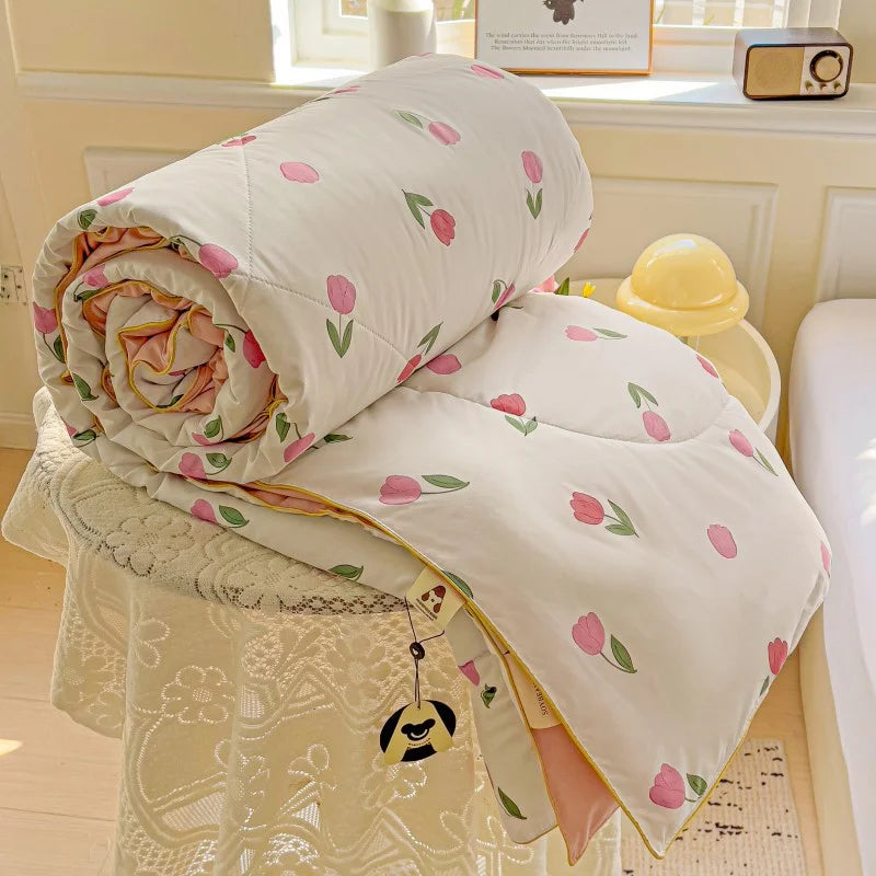Ideal Printed Double Gauze Summer Quilt Grade A Lightweight Air Conditioning Quilt Soya Fibre Fill Soft Breathable Cool Summer Blanket