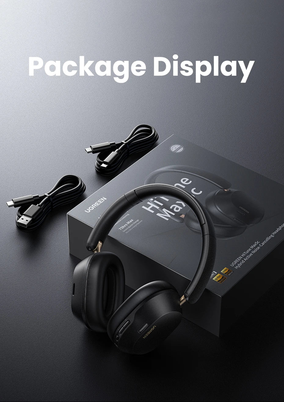Hight Quality Wireless Bluetooth Headphones 43dB Hybrid Active Noise Cancellation Hi-Res LDAC 75H Spatial Audio Headset Earphones