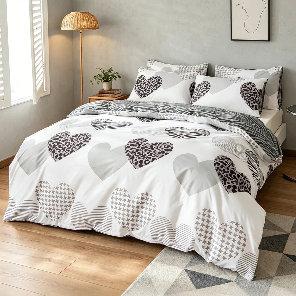 Leopard print heart-shaped duvet cover 3pcs   set, soft and breathable, modern for bedroom decoration, queen/king size bed