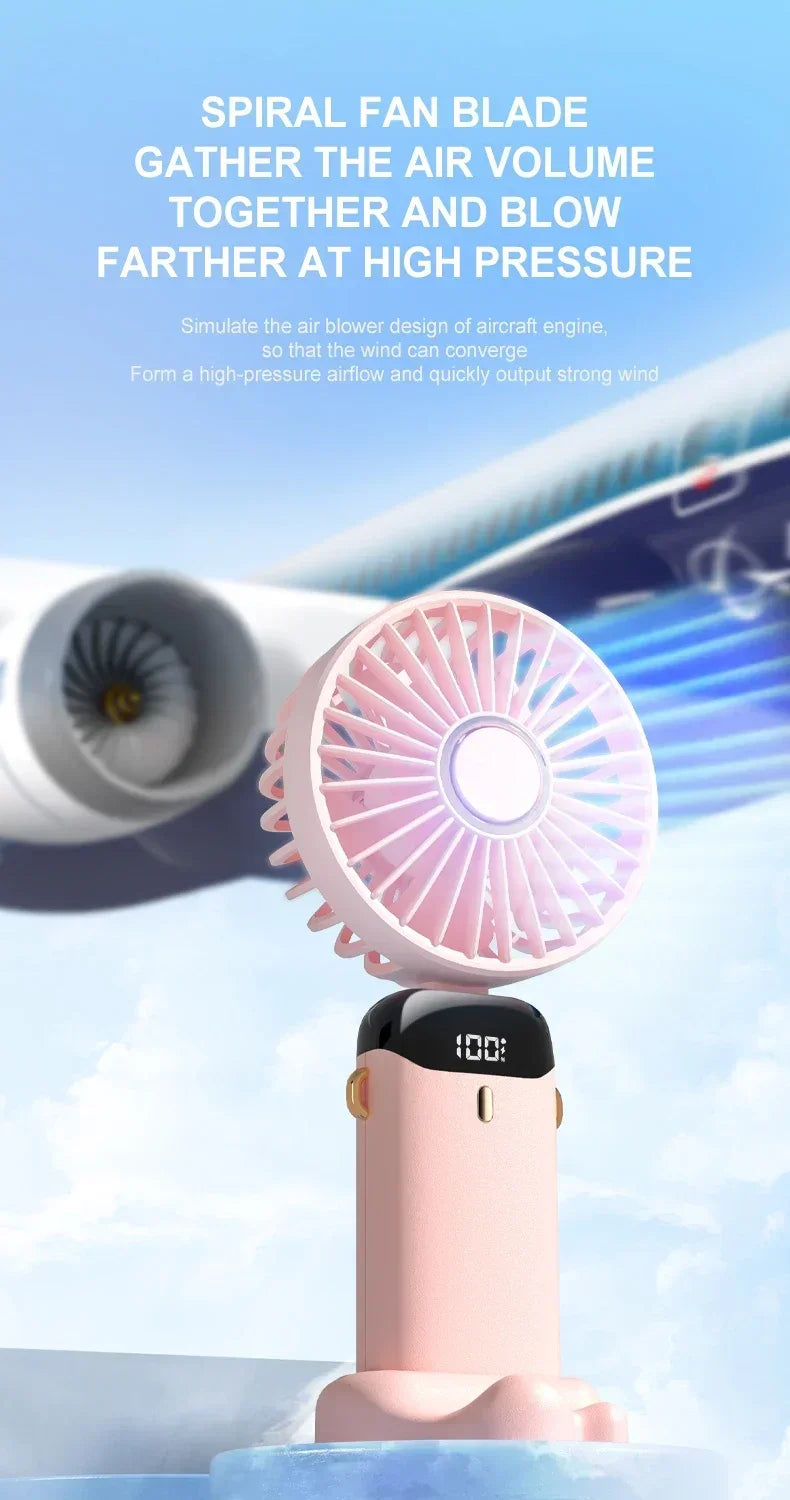 Super Handy Mini Fan Foldable Neck Hanging Fans 5 Speed USB Rechargeable Fan with Phone Stand and Display Screen 1800mAh