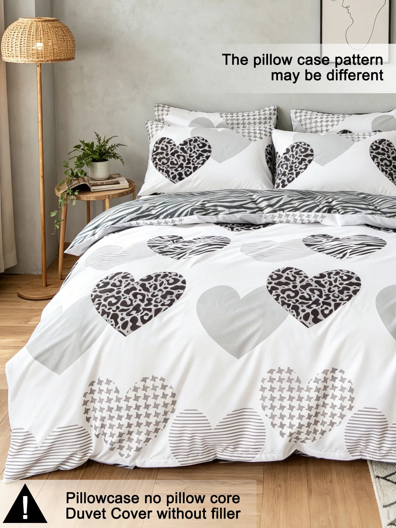 Leopard print heart-shaped duvet cover 3pcs   set, soft and breathable, modern for bedroom decoration, queen/king size bed