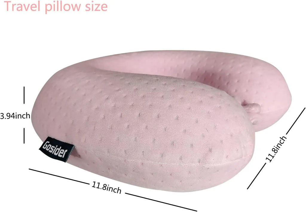 Travel Pillow Pink U-Shape Memory Foam  for Sleeping Comfort, Neck and Head Support on Planes, Trains, Cars
