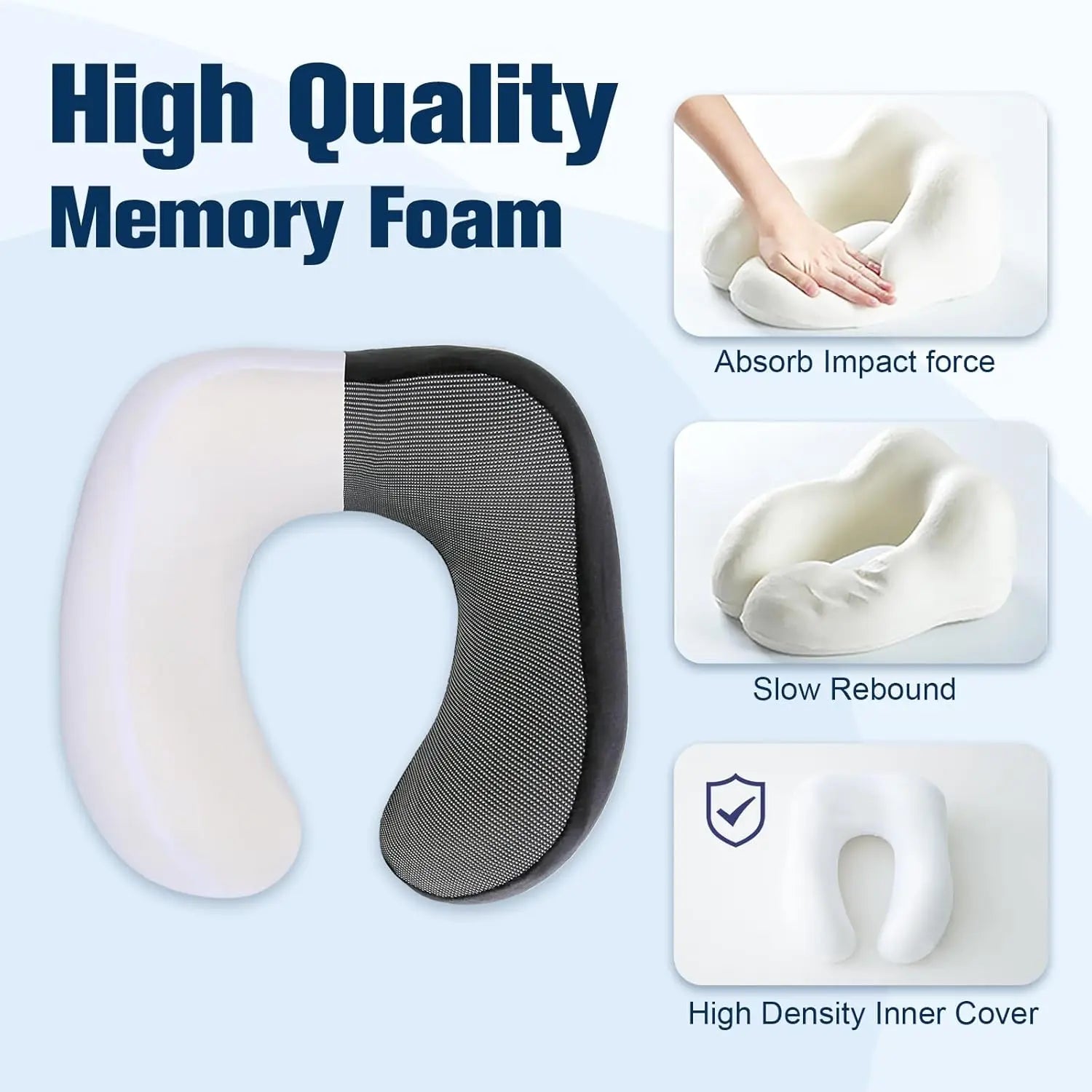 Super Comfortable Memory Foam Travel Neck Pillow with Adjustable Support, Eye Mask & Earplugs for Airplane