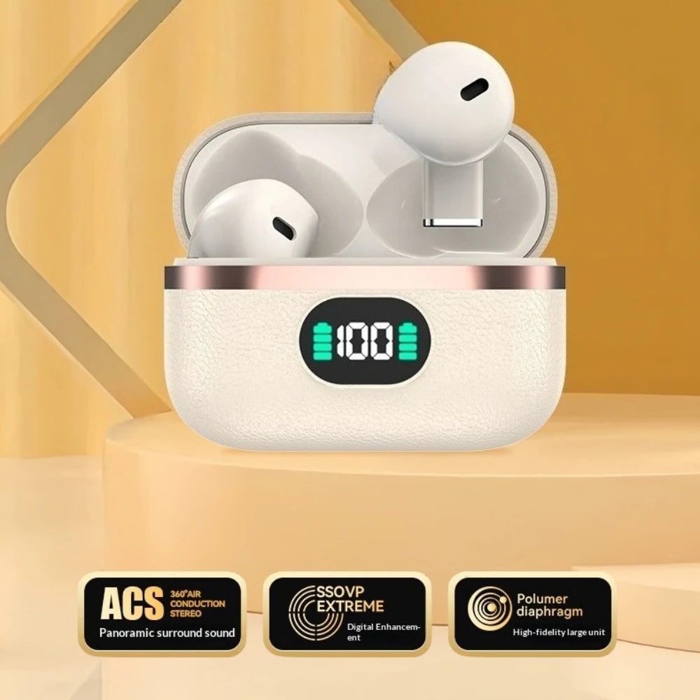 Deep Bass Wireless Earbuds Boasting Sleek Semi-in-ear Design Endurance Battery Display Bluetooth 5.3 Headphones for Active