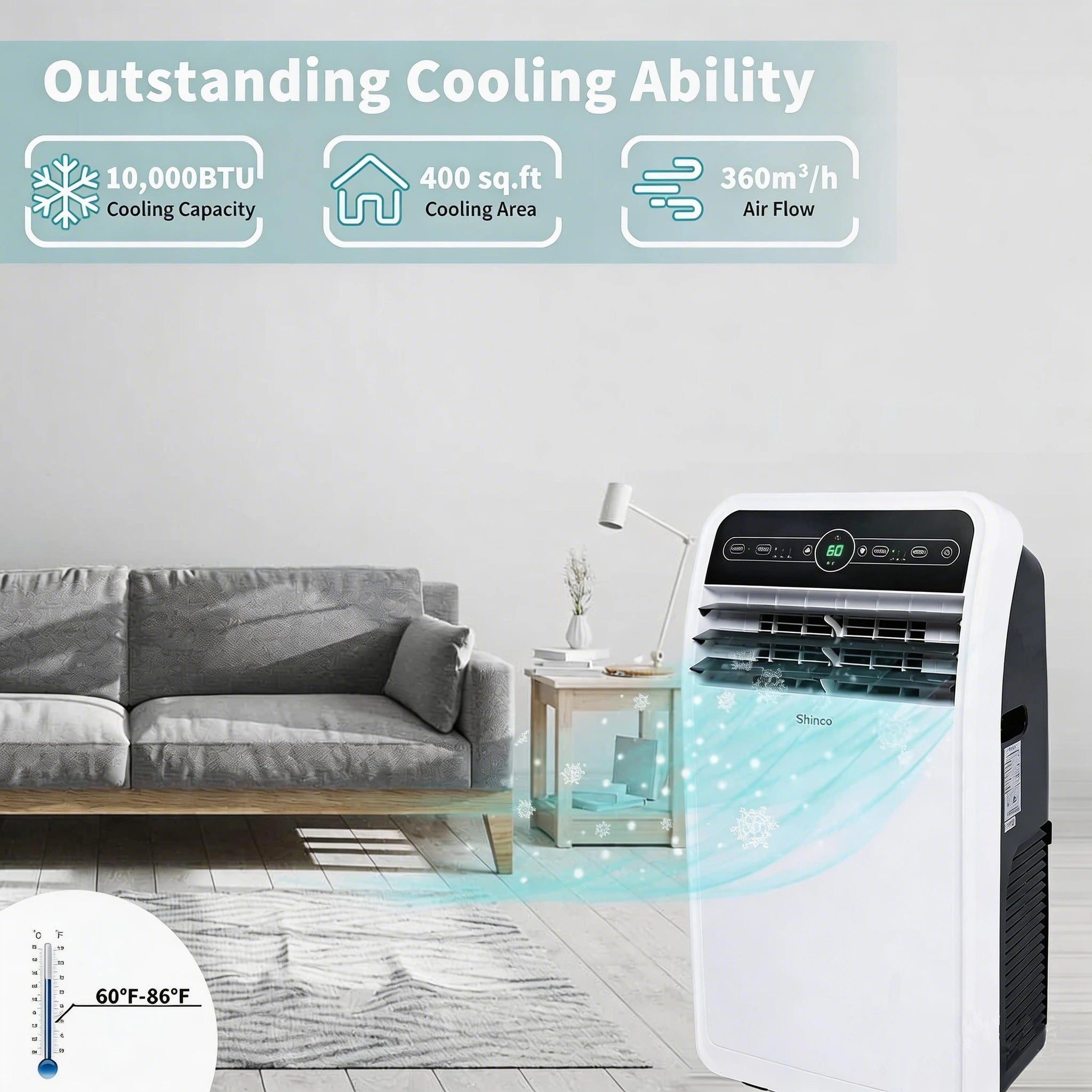AC Shinco 10,000 BTU Portable Air Conditioner, Portable AC Unit with Built-in Cool, Wi-Fi Enabled for Room up to 400 sq.
