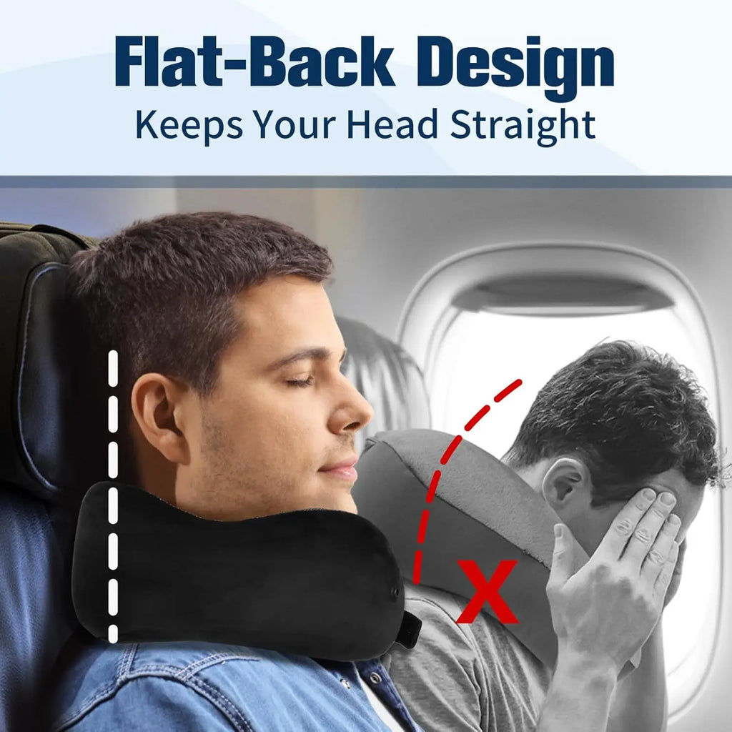 Super Comfortable Memory Foam Travel Neck Pillow with Adjustable Support, Eye Mask & Earplugs for Airplane
