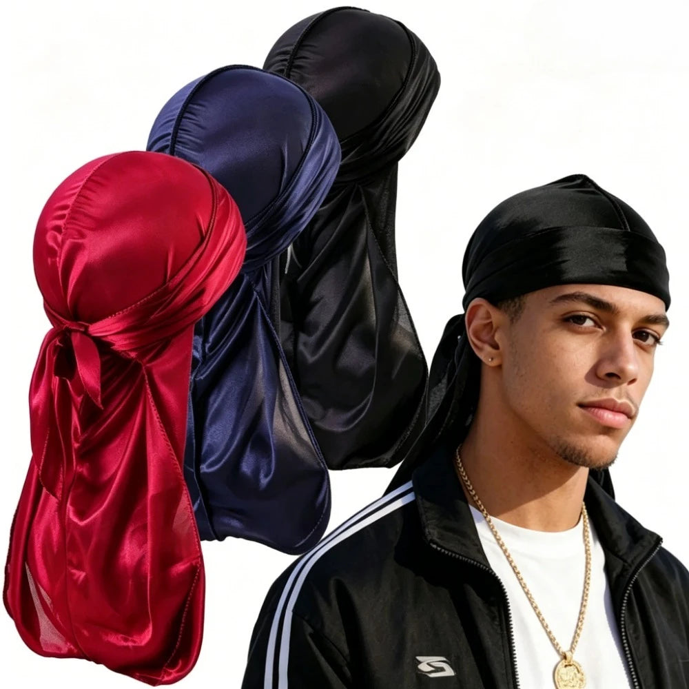 Silky Long Tail Durag, Pirate Hat Headwrap Bandana, Fashion Hair Cap Hijab for Men & Women