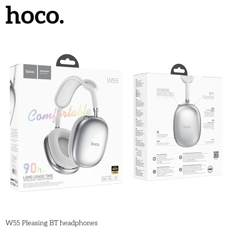 Stereo Headset Deep Bass HOCO W55 Over Ear Buetooth Earphone Wireless Music Headphone Mic HiFi Audio Sound Sport Earphones 40MM AUX TF