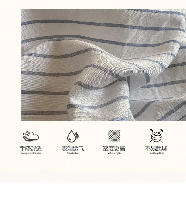 100% Pure Cotton Home Textile Striped Bedding Set Simple Soft Duvet Cover Sheet Pillowcase Ins Style Bed Linens Queen King Size 2025