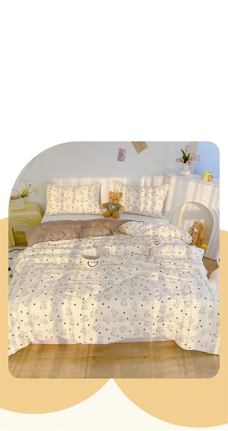 Ideal Printed Double Gauze Summer Quilt Grade A Lightweight Air Conditioning Quilt Soya Fibre Fill Soft Breathable Cool Summer Blanket