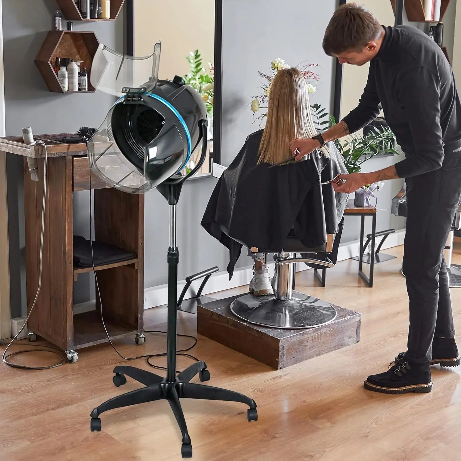 Beauty Salon Professional Adjustable Hooded Hair Dryer with Timer and Wheels for Salon and Home Use