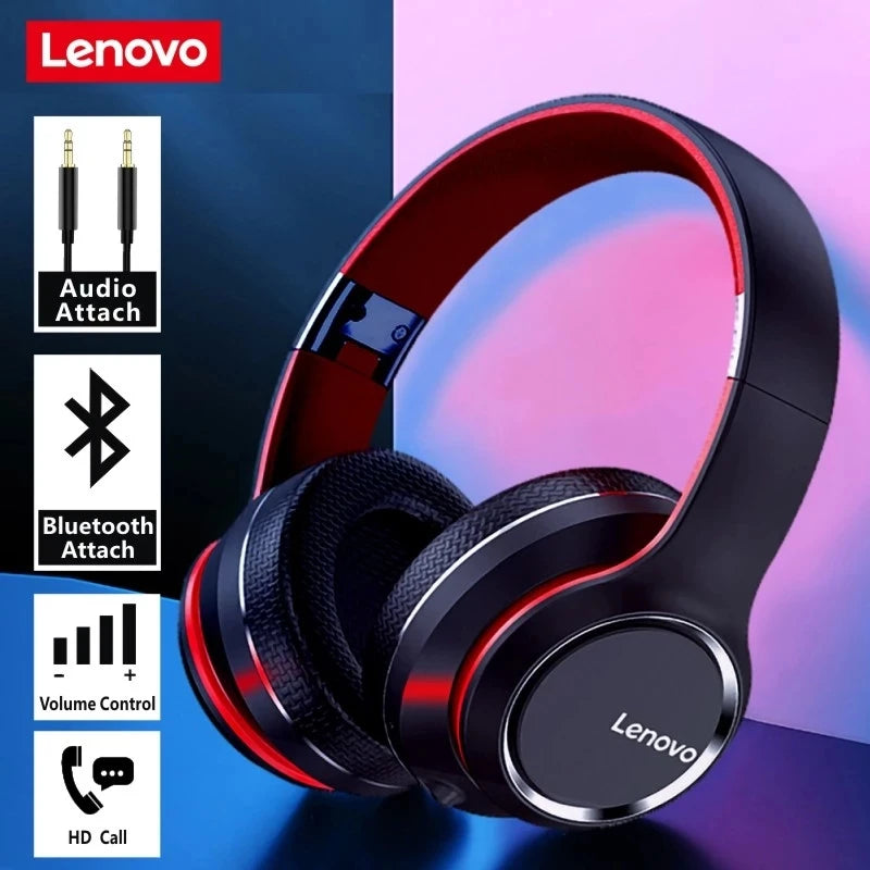 Dual Lenovo HD200 Bluetooth Earphones Over-ear Foldable Computer Wireless Headphones Noise Cancellation HIFI Stereo Gaming Headset