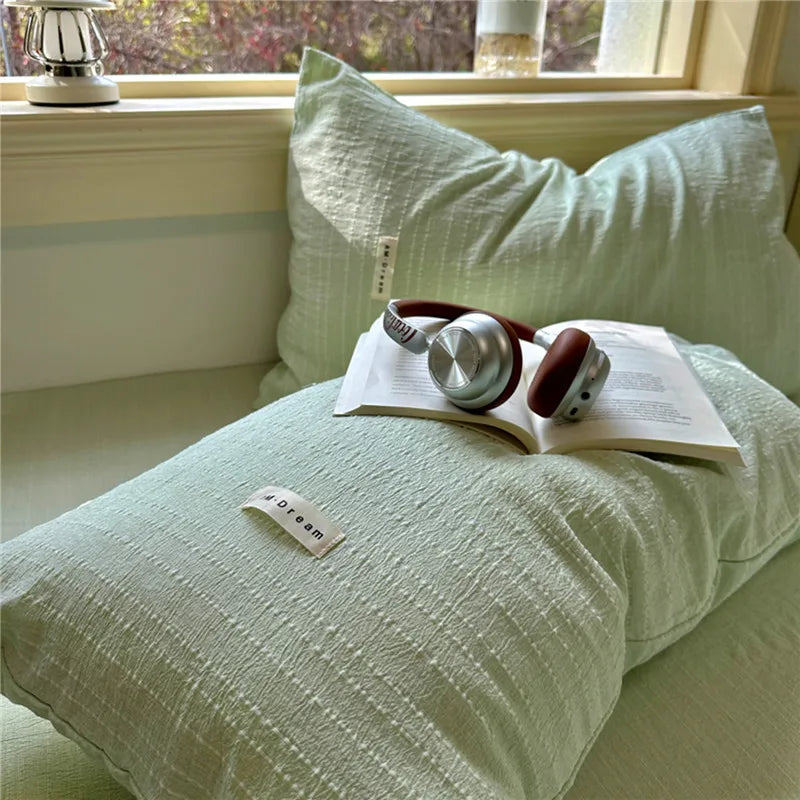 Puffy 3/4Pcs Solid Color Skin-friendly Soft Bedding Set Duvet Cover Bed Sheet Pillowcases
