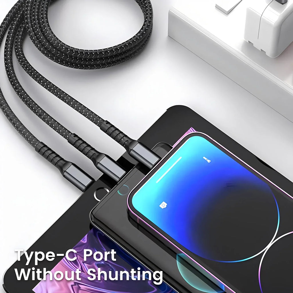 Multi Charger 3 in 1 100W Transparent Pilot Lamp Super Fast Charging Cable Universal with Type C Usb Micro for Iphone Samsung Huawei Xiaomi 6A