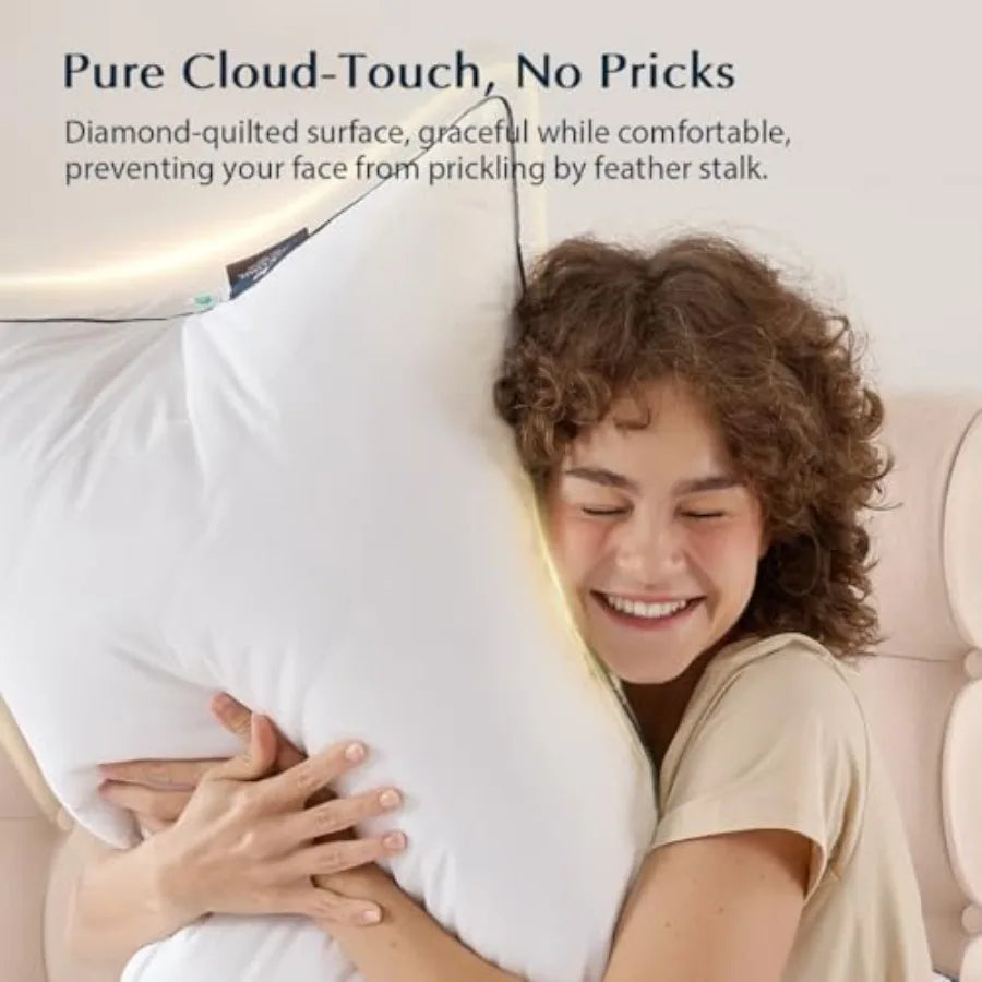 Premium Bed Pillows Goose Feather  Standard Size 2-Pack Hotel Quality Collection Medium Support for Side and Back Sleep