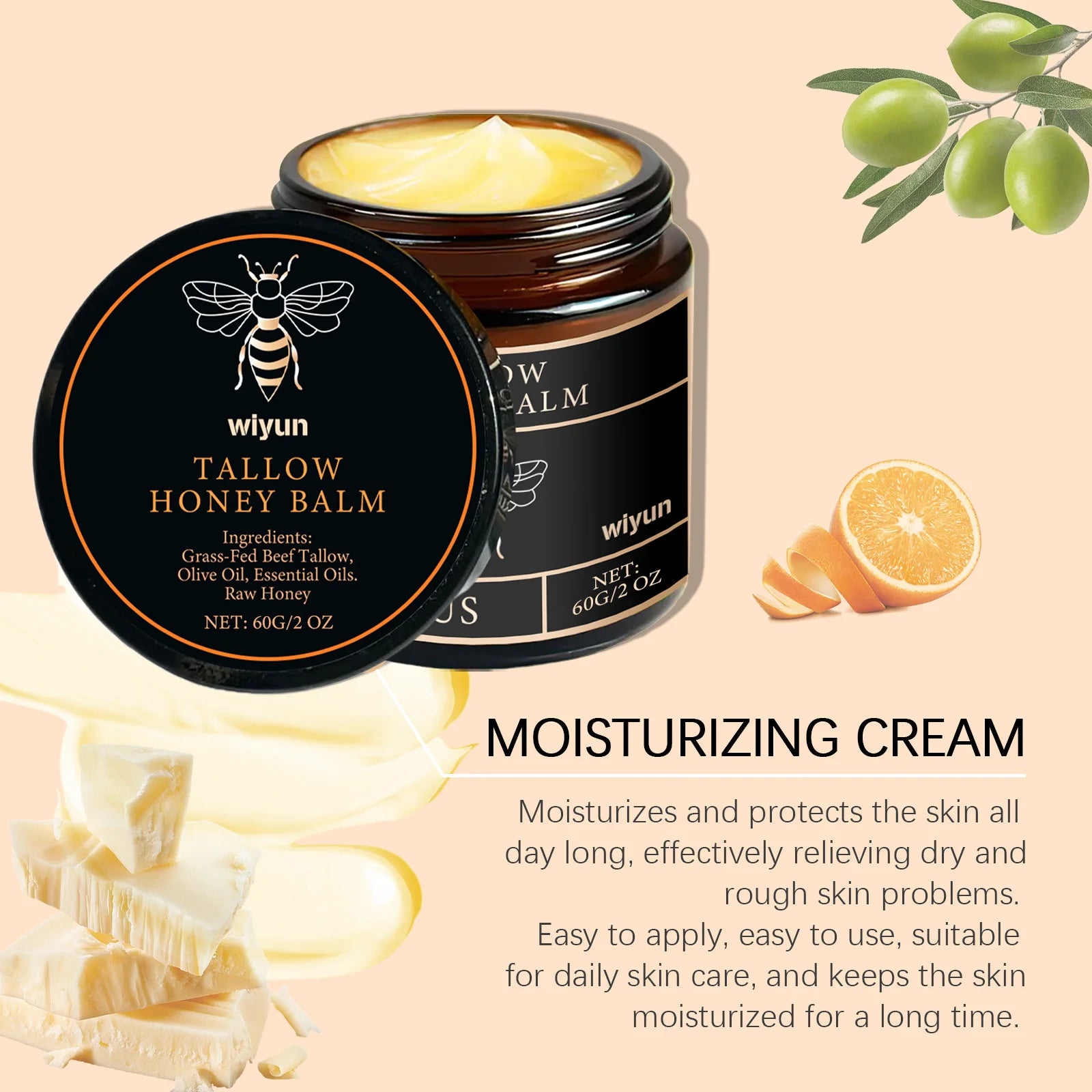 Pure Tallow Honey Balm Glowing Hydrating Skin Enhacne Elasticity Improve Dullness Fade Fine Lines Firming Face Body Moisturize Cream