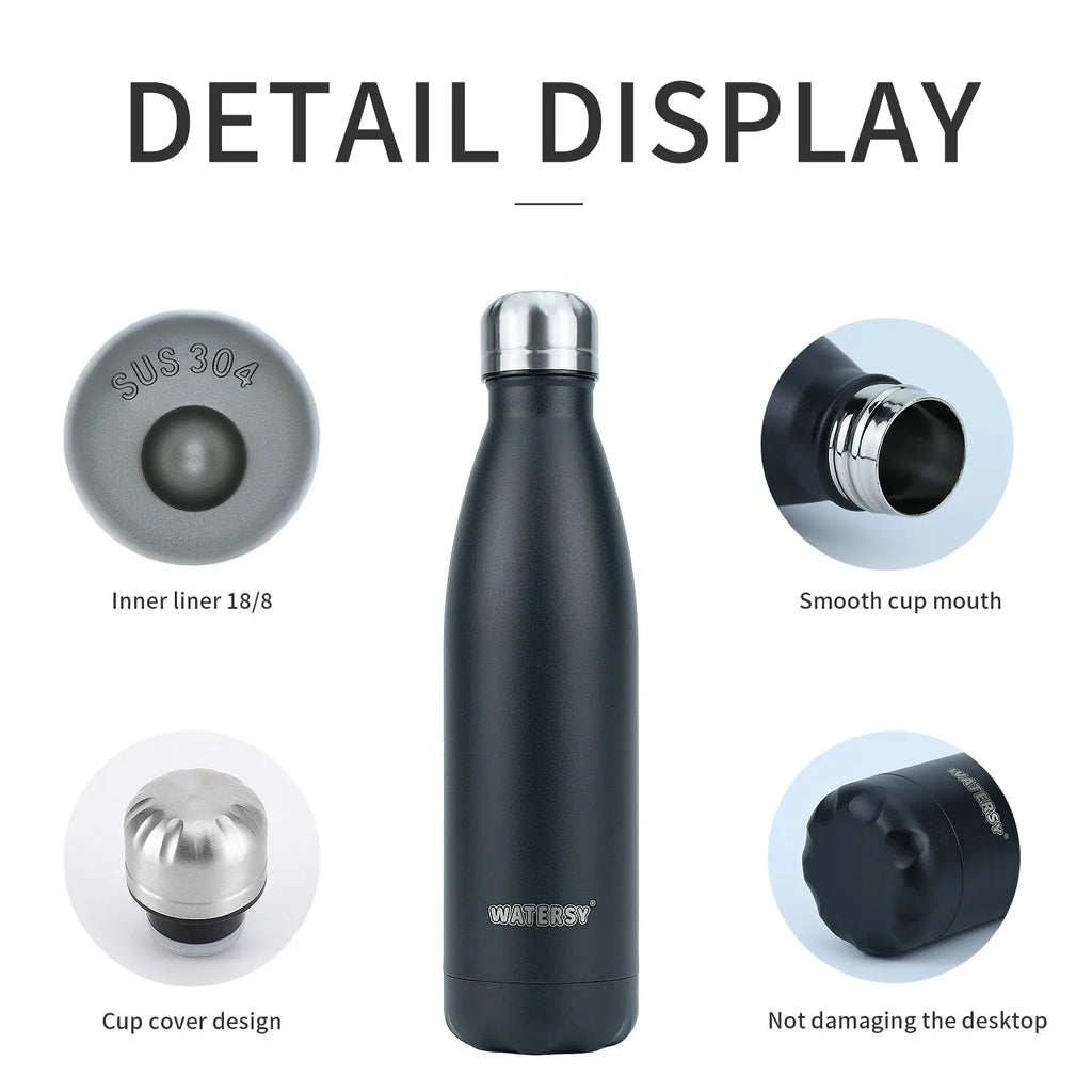 Stainless Steel Water Bottle 500ml Insulated Vacuum Flask Double Wall Thermal Cup Keep Cold Hot Sports Kettle