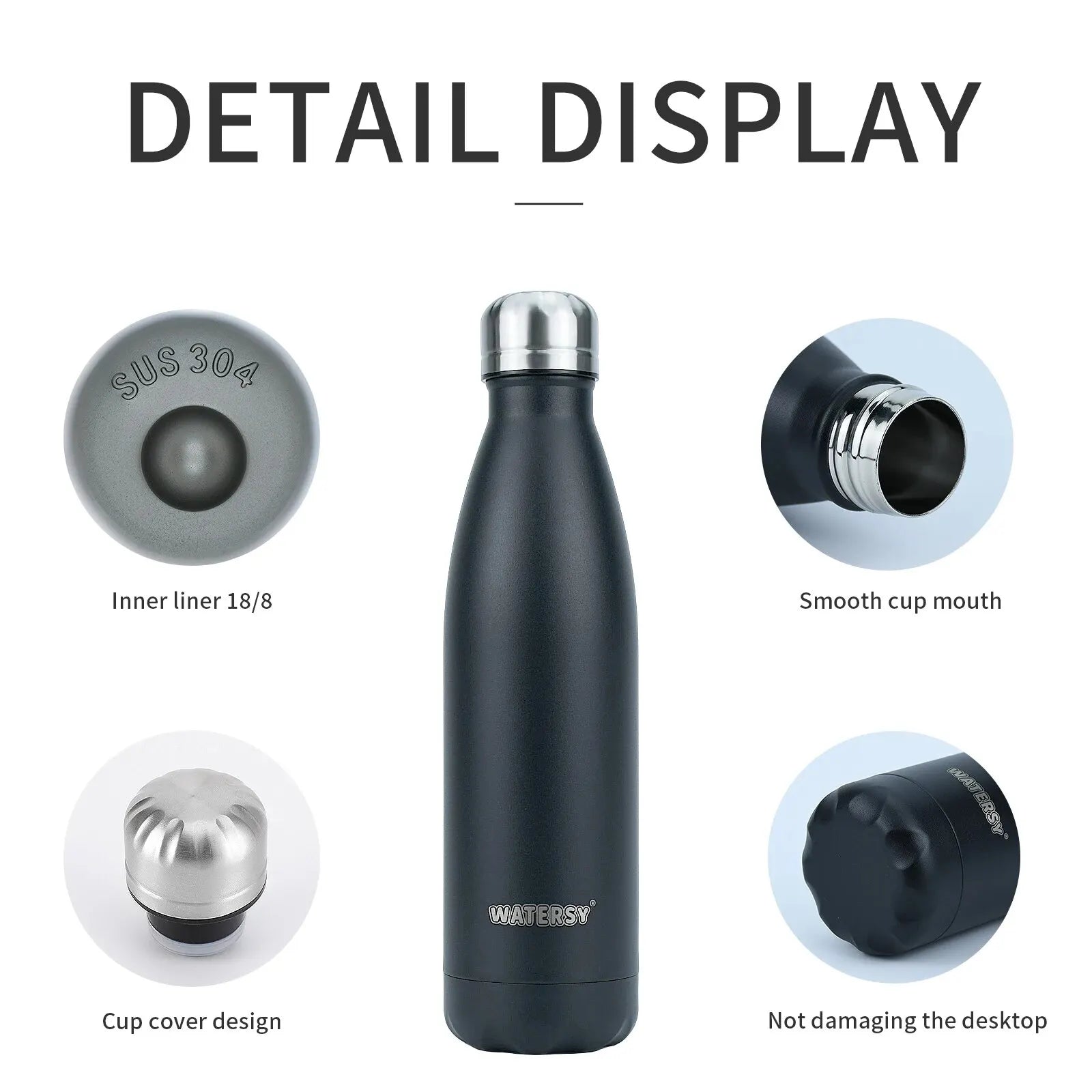 Stainless Steel Water Bottle 500ml Insulated Vacuum Flask Double Wall Thermal Cup Keep Cold Hot Sports Kettle