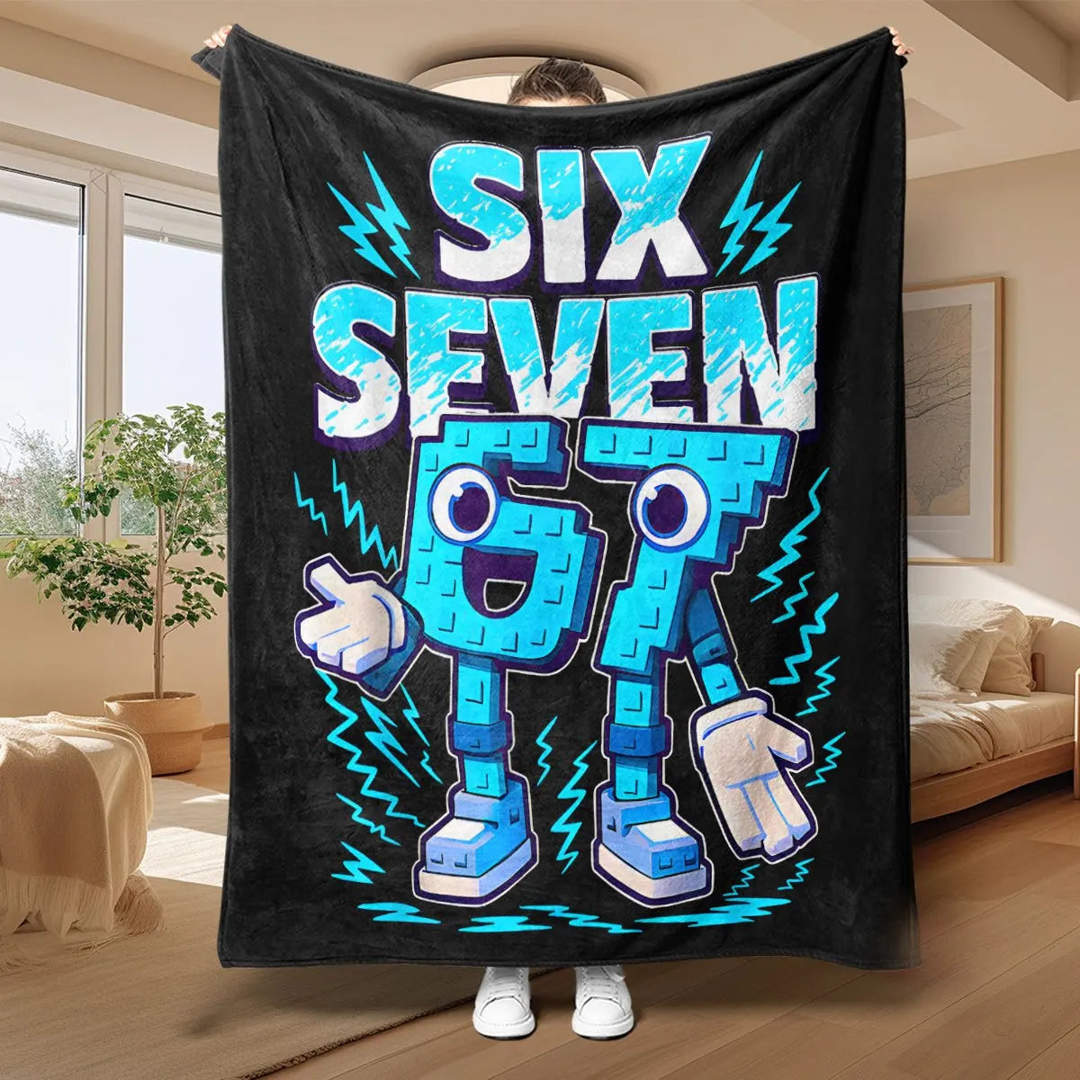 67 Printed Quilted Bedspread - Blue Black Flannel Blanket, Lightweight for Sofa, Bed, Travel, Camping