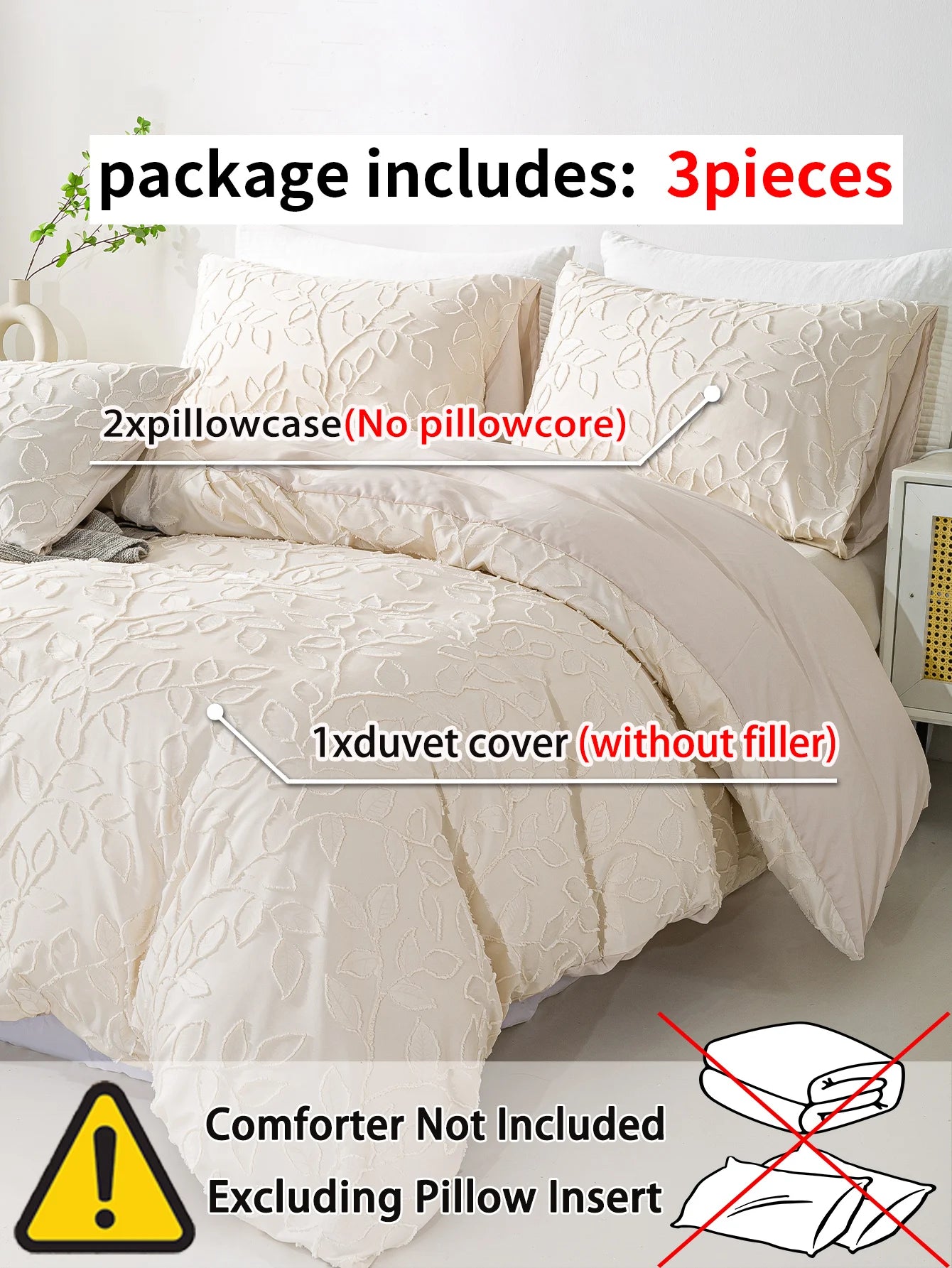 Cutting flower Bedding 3pcs Set with Zip Closure - Polyester, All-Season Comforter Set (Comforter & Pillow Shams Not Included)