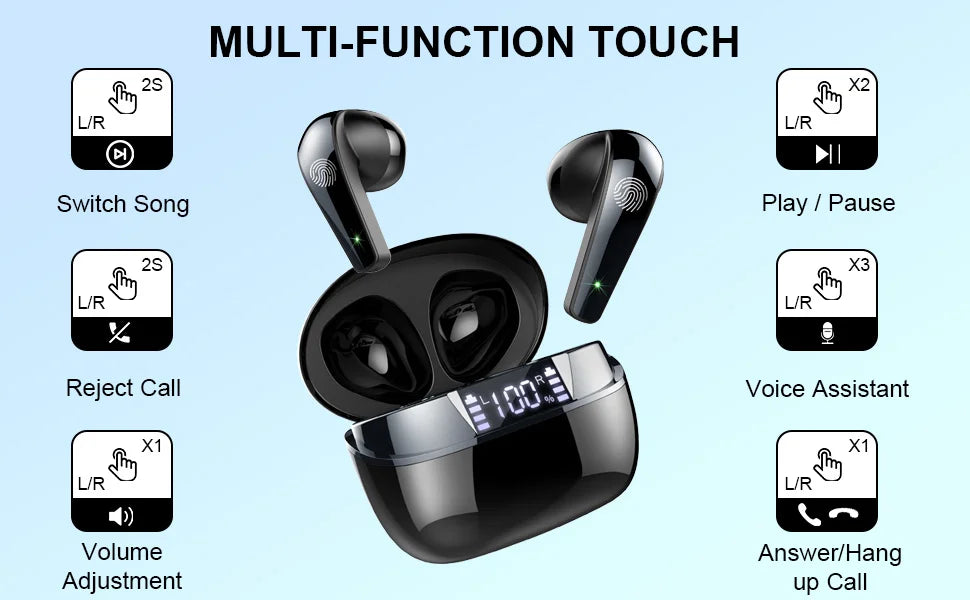 Deep Bass Wireless Earbuds, Bluetooth 5.3 Earbuds Stereo Bass, Noise Cancelling Mic, Earphones IPX7 Waterproof Sports, 35H Playback.