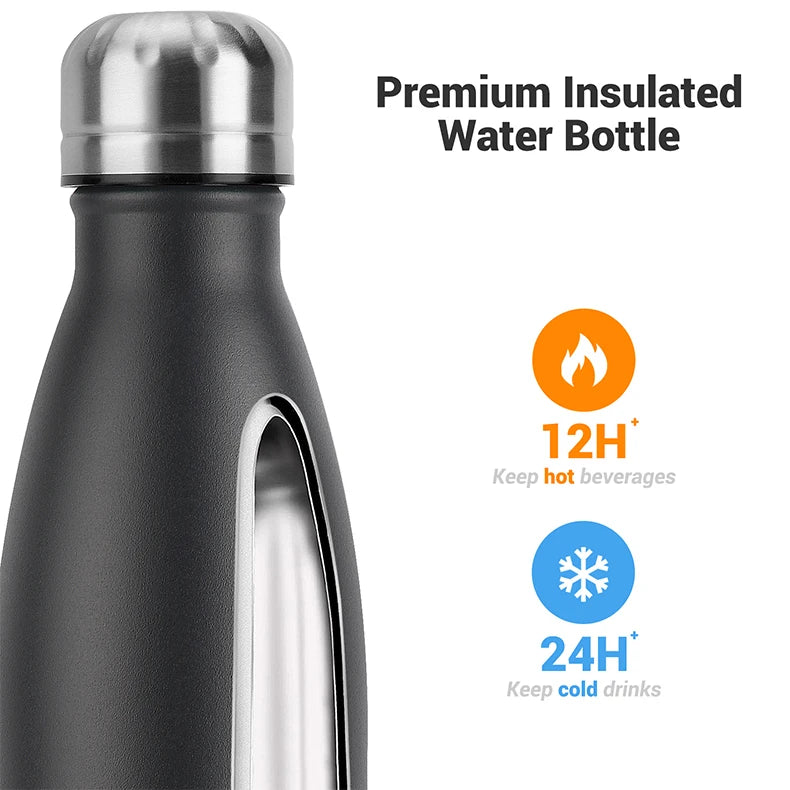 Stainless Steel Water Bottle 500ml Insulated Vacuum Flask Double Wall Thermal Cup Keep Cold Hot Sports Kettle