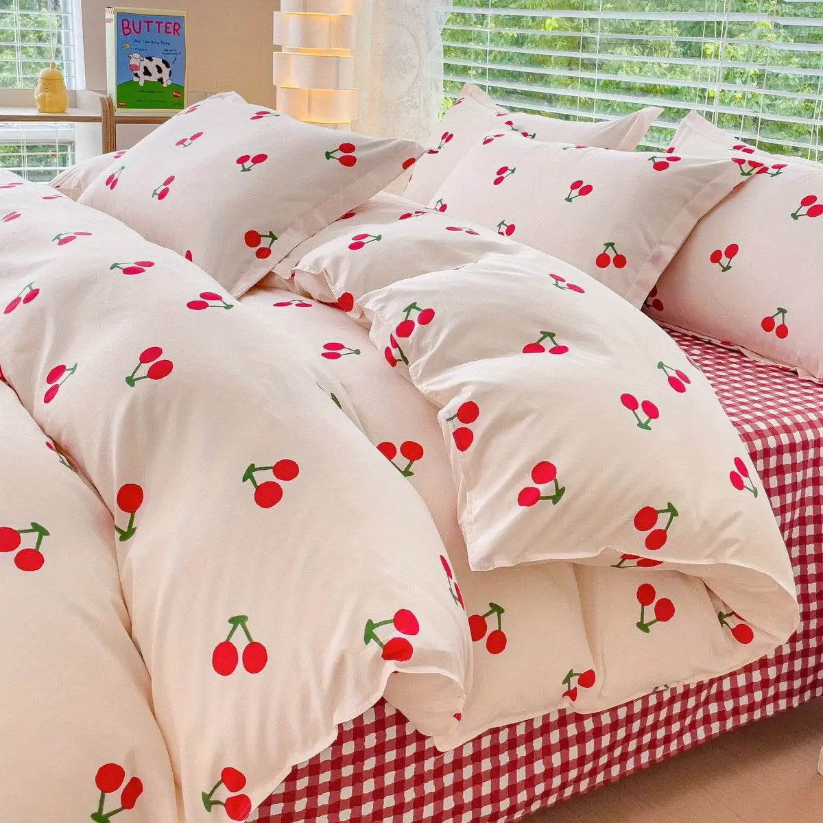 Boys & Girls Cute Rabbit Bedding Set New No Filler Ins Floral Duvet Cover Flat Sheet Pillowcases Twin Queen Size Comforter Cover