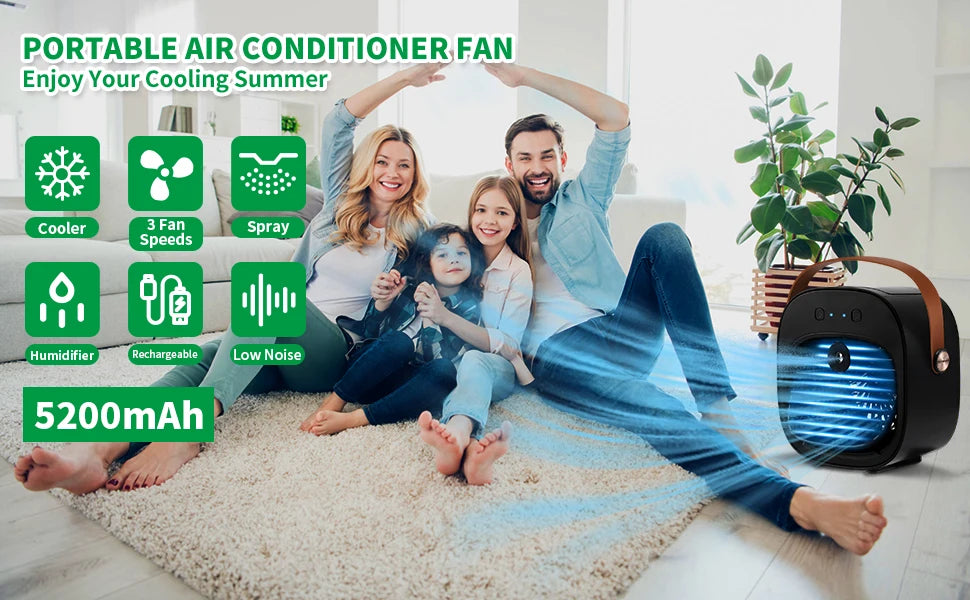 Mini Portable Air Conditioners Rechargeable,   Personal Air Cooler with 3 Speeds, Small Desk Air Conditioner