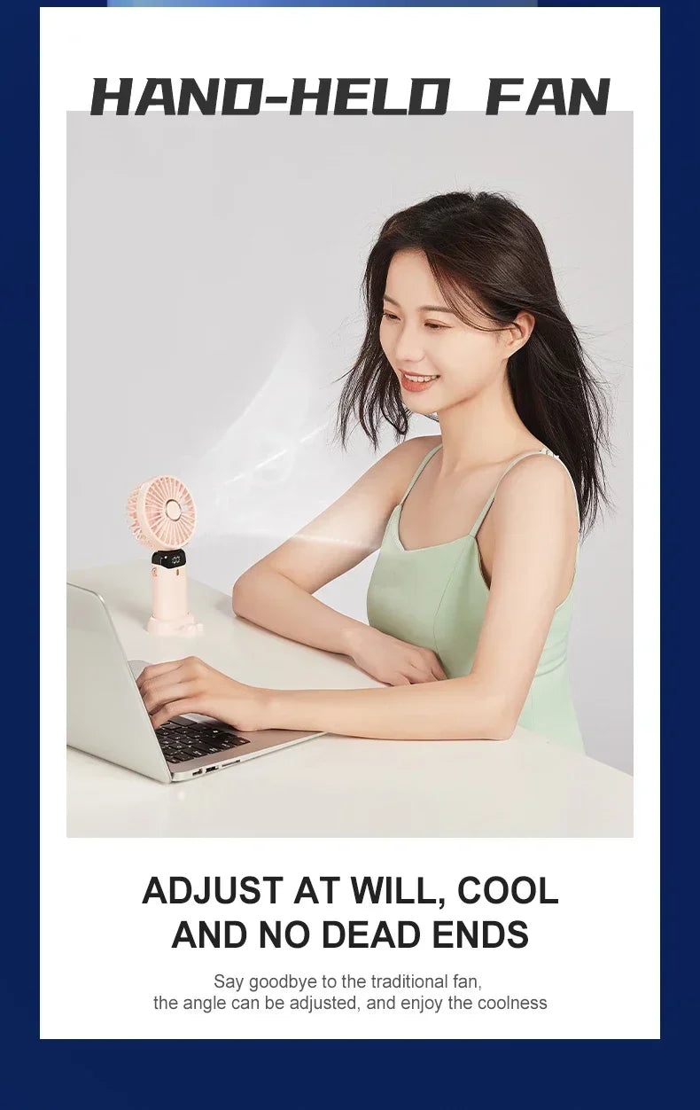 Super Handy Mini Fan Foldable Neck Hanging Fans 5 Speed USB Rechargeable Fan with Phone Stand and Display Screen 1800mAh