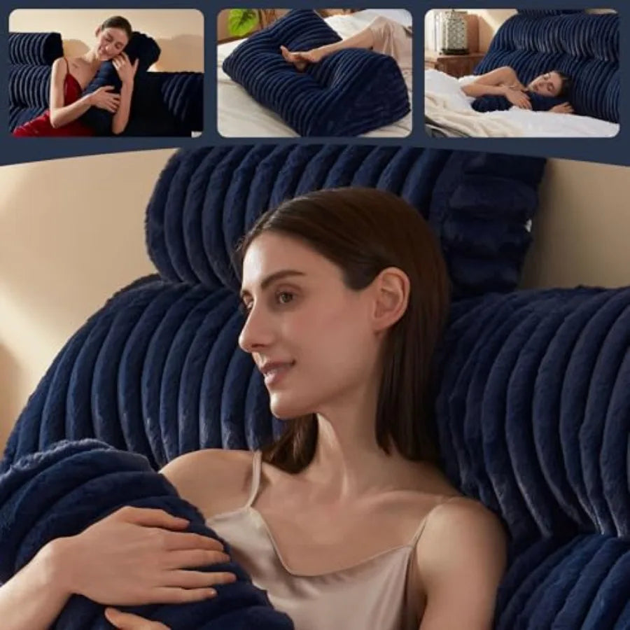 Large Headboard Pillow Faux Fur Headboard Pillow with 2 Pack Neck Roll Pillow  Soft and Supportive with Removable Cover Blue Twi