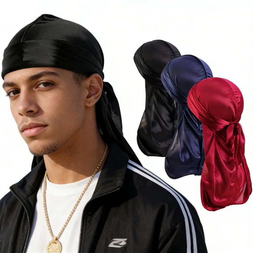Silky Long Tail Durag, Pirate Hat Headwrap Bandana, Fashion Hair Cap Hijab for Men & Women